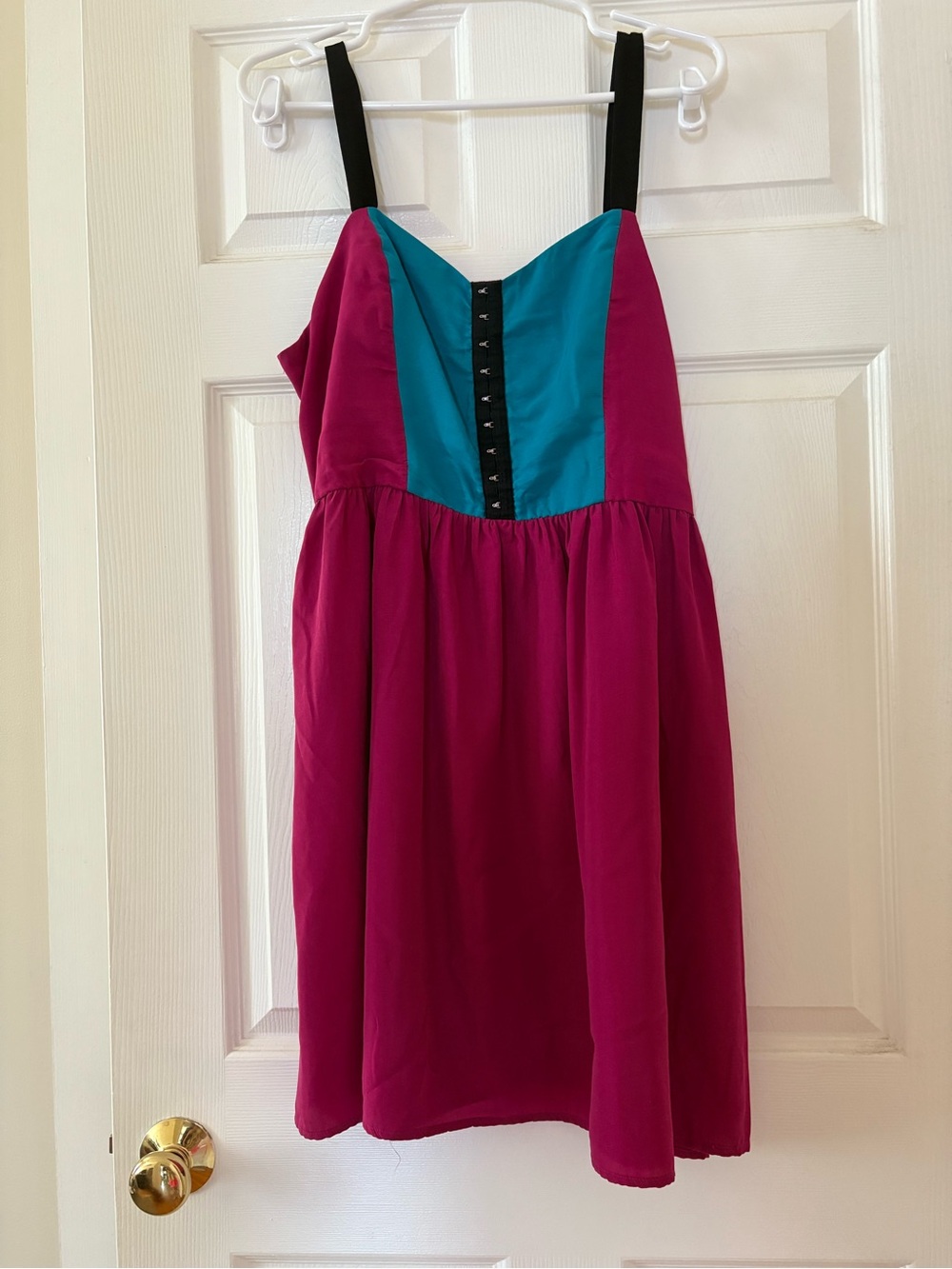 Xhilaration Magenta & Teal Colorblock Party Dress with Black Straps